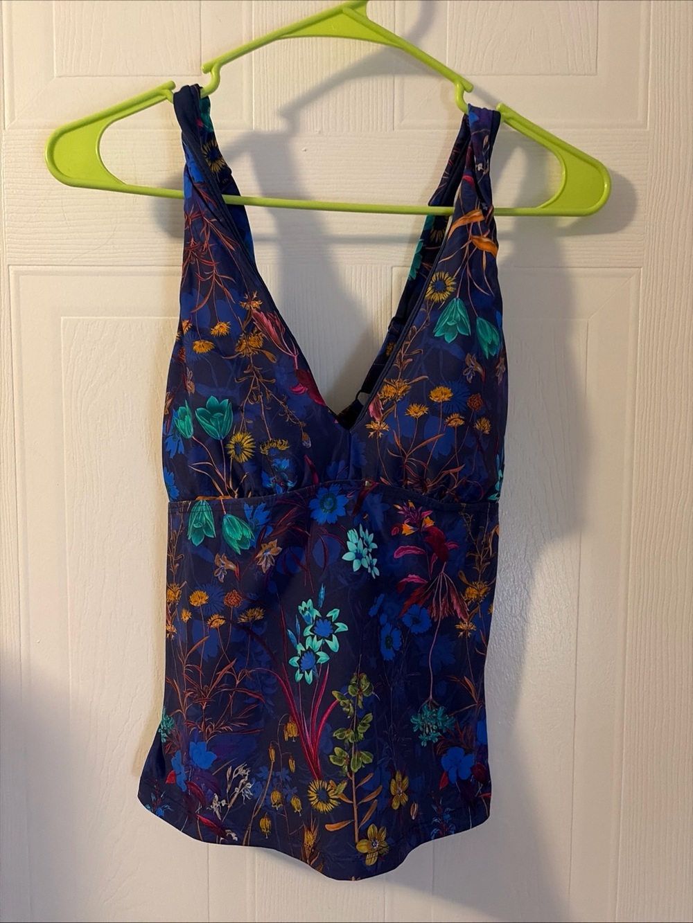 Title Nine Women Floral Swim Tankini  Bikini Top Yoga Sports Blue S